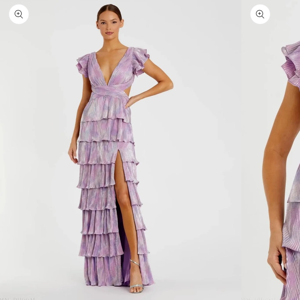 Mac Duggal Ieena Metallic Tiered Gown Purple